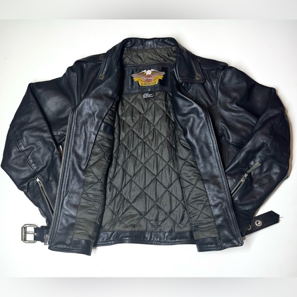 Harley Davidson Women’s Vintage Black Leather Moto Biker Jacket Size- Medium - Picture 6 of 10